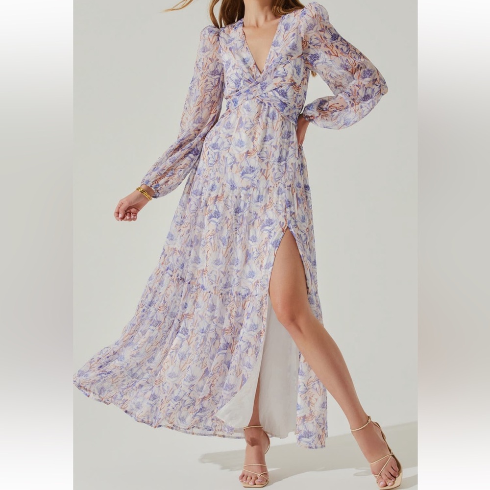 ASTR THE LABEL Seona floral long sleeve floor length dress size L